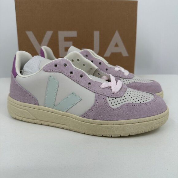 Veja V-10 Leather Sneakers size 8 Women's 39 EU Gravel/Menthol/Parme Trainers - Picture 3 of 12